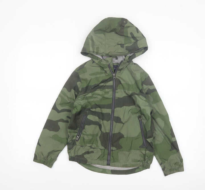 GAP Kids Boys Green Camouflage Hooded Windbreaker Jacket 6-7 Years