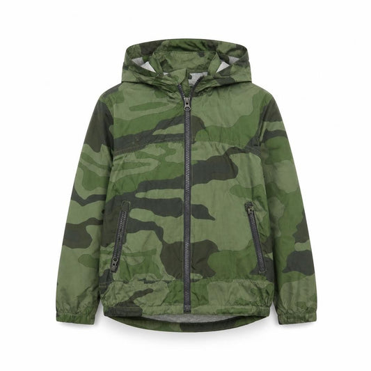 GAP Kids Boys Green Camouflage Hooded Windbreaker Jacket 6-7 Years