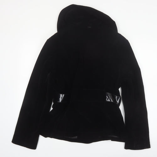 Giacca Women's Black Velvet Short Belted Pea Coat Jacket L