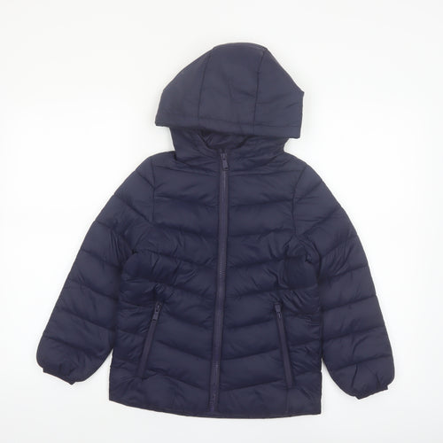 Marks and Spencer Boys Blue Puffer Jacket Hooded 7-8 Years Water Repellent