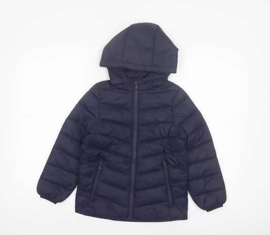 Marks and Spencer Boys Blue Puffer Jacket Hooded 7-8 Years Water Repellent