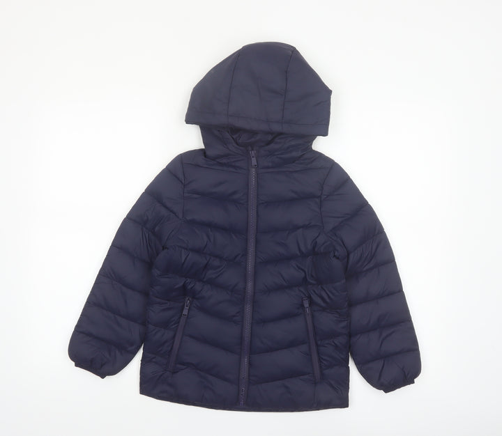 Marks and Spencer Boys Blue Puffer Jacket Hooded 7-8 Years Water Repellent