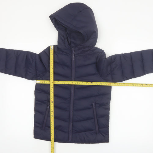 Marks and Spencer Boys Blue Puffer Jacket Hooded 7-8 Years Water Repellent