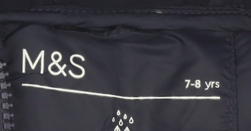 Marks and Spencer Boys Blue Puffer Jacket Hooded 7-8 Years Water Repellent