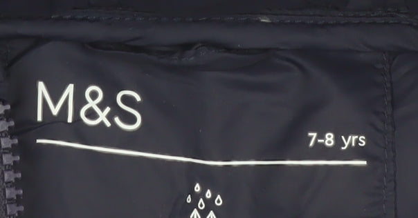 Marks and Spencer Boys Blue Puffer Jacket Hooded 7-8 Years Water Repellent