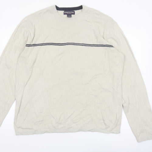 Aeropostale Men's Beige Crew Neck Pullover Jumper Size L Acrylic Knit