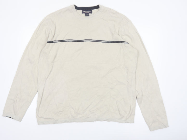 Aeropostale Men's Beige Crew Neck Pullover Jumper Size L Acrylic Knit
