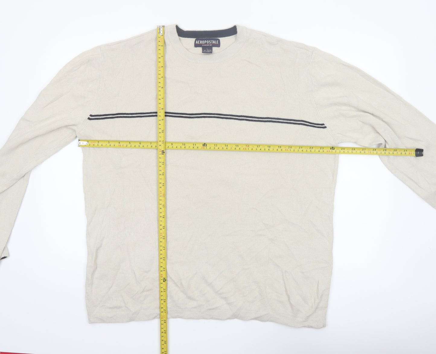 Aeropostale Men's Beige Crew Neck Pullover Jumper Size L Acrylic Knit