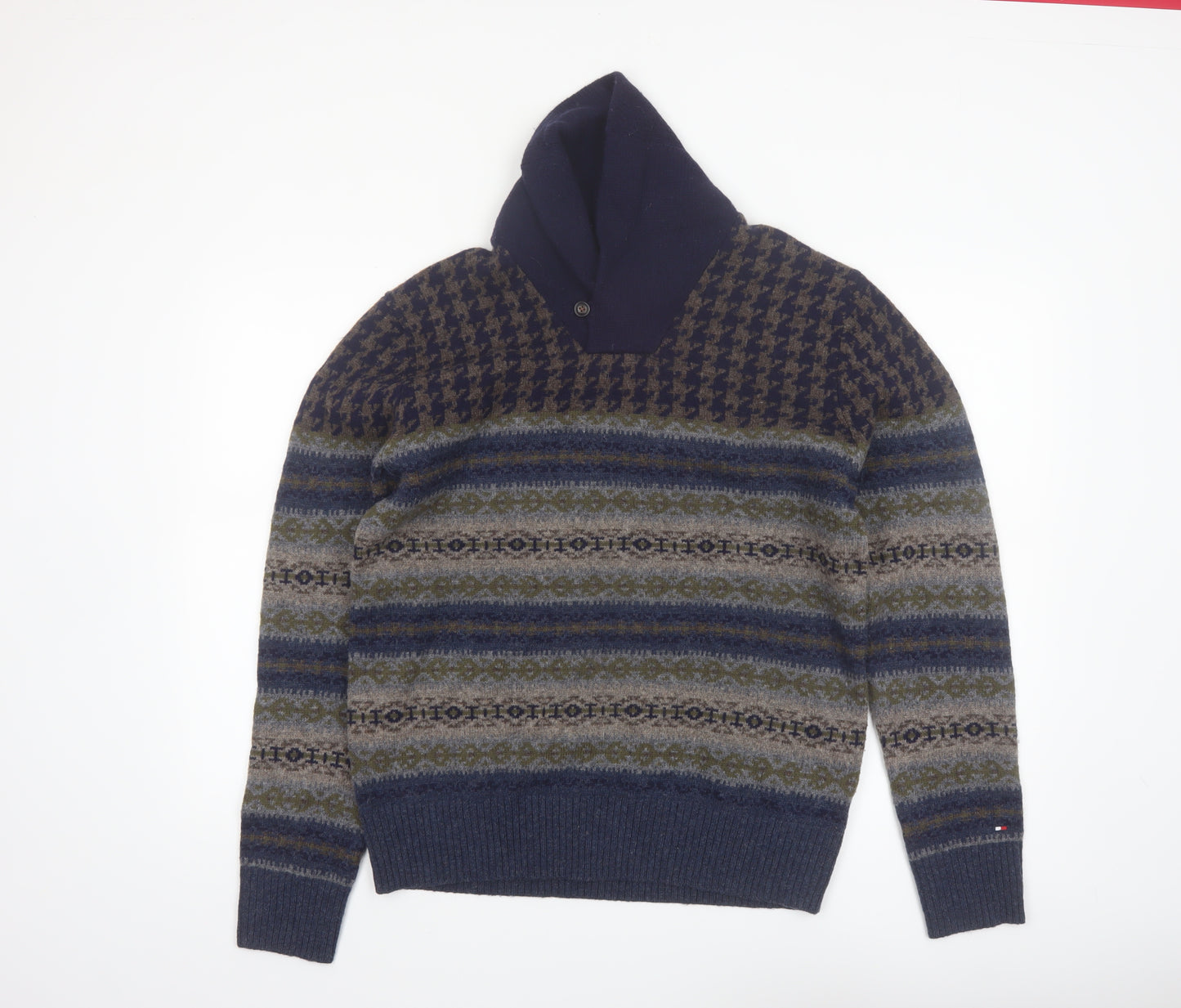 Tommy Hilfiger Men's Blue Fair Isle Wool Pullover Jumper M