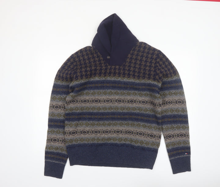 Tommy Hilfiger Men's Blue Fair Isle Wool Pullover Jumper M