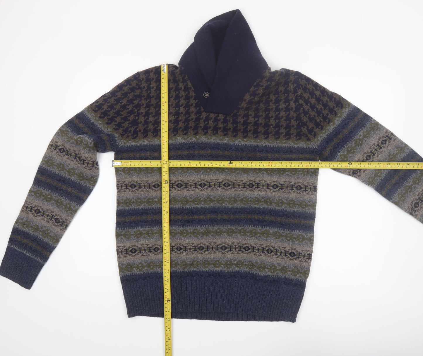 Tommy Hilfiger Men's Blue Fair Isle Wool Pullover Jumper M