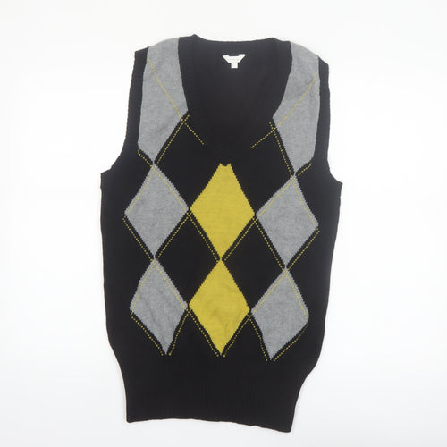 Casa Blanca Men's Black Argyle V-Neck Cotton Knit Vest L