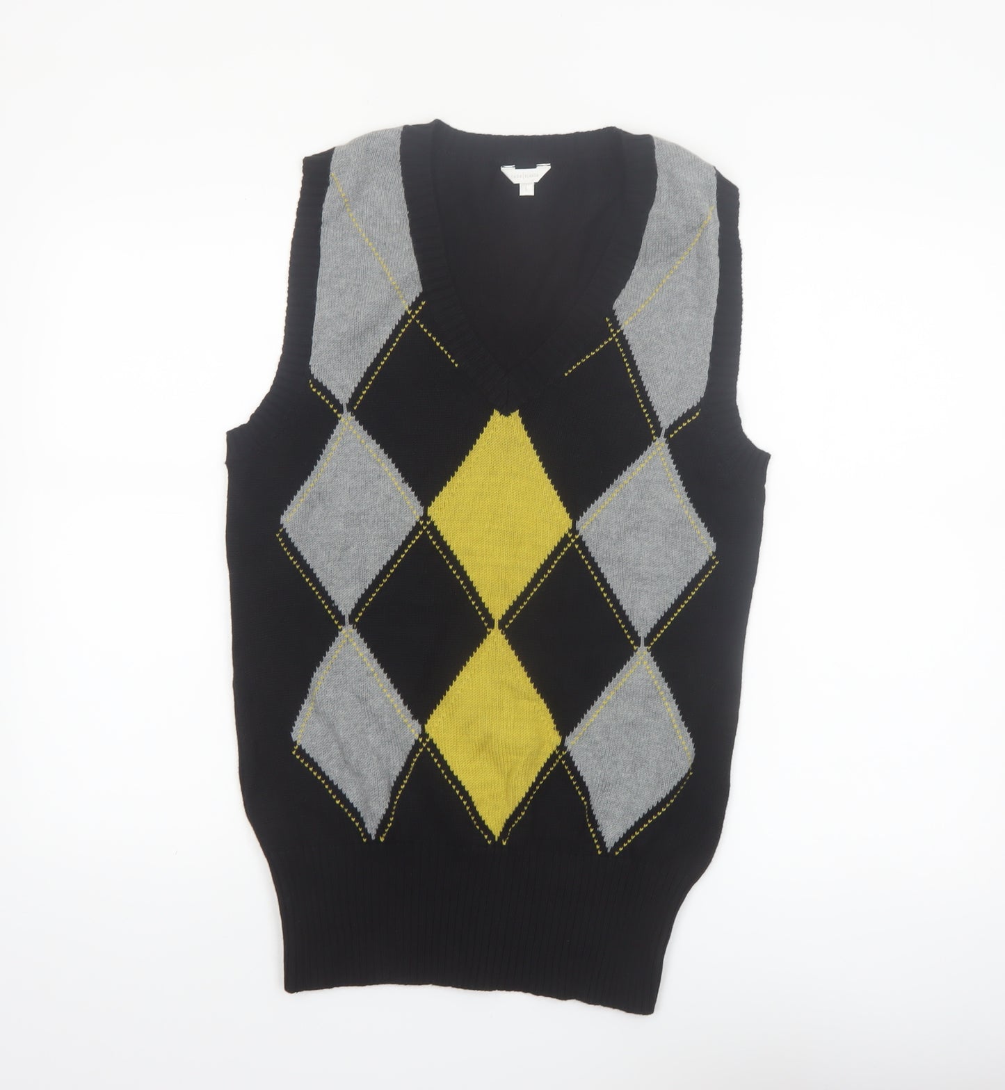 Casa Blanca Men's Black Argyle V-Neck Cotton Knit Vest L