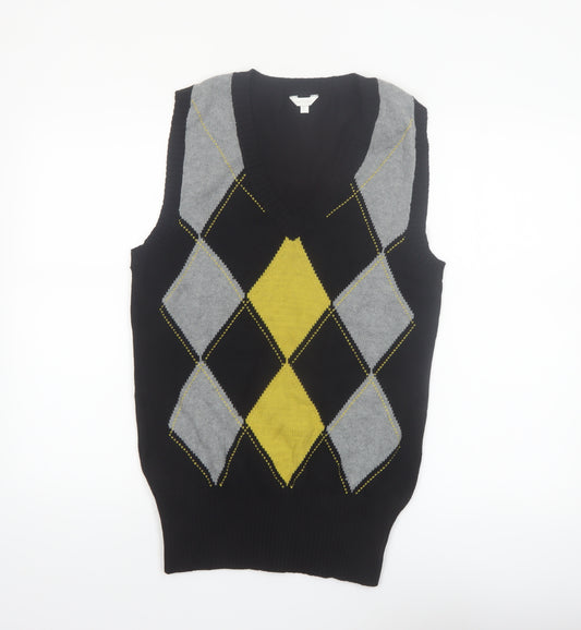 Casa Blanca Men's Black Argyle V-Neck Cotton Knit Vest L