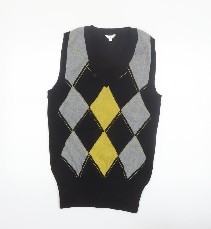 Casa Blanca Men's Black Argyle V-Neck Cotton Knit Vest L