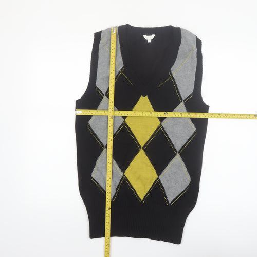 Casa Blanca Men's Black Argyle V-Neck Cotton Knit Vest L