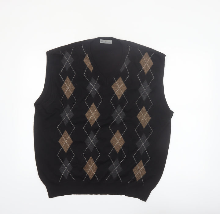 Gianni De Luca Men's Black Argyle Wool Blend V-Neck Vest XL