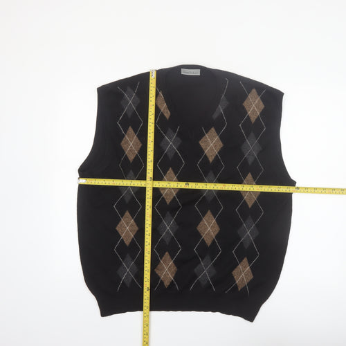 Gianni De Luca Men's Black Argyle Wool Blend V-Neck Vest XL