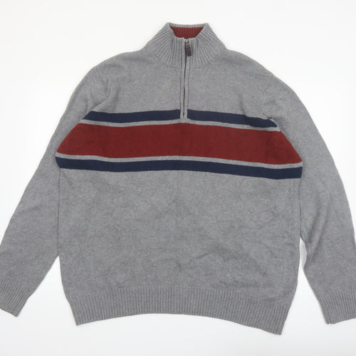 Eddie Bauer Men's Grey XL Half Zip Cotton Jumper High Neck Knit