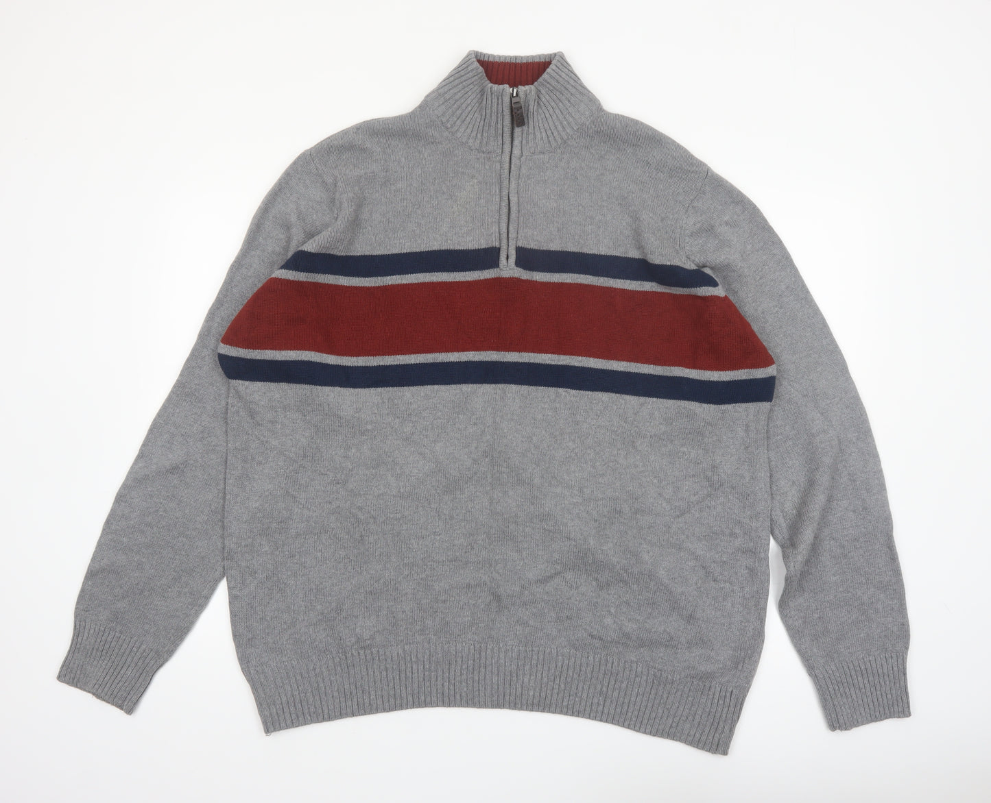 Eddie Bauer Men's Grey XL Half Zip Cotton Jumper High Neck Knit