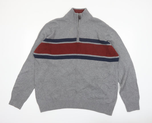 Eddie Bauer Men's Grey XL Half Zip Cotton Jumper High Neck Knit