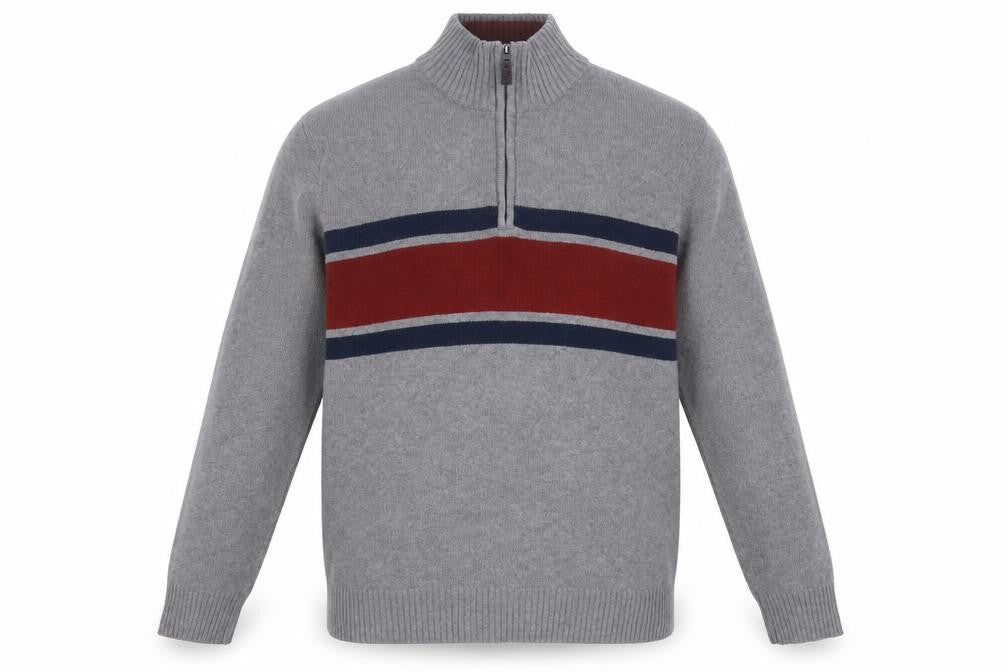 Eddie Bauer Men's Grey XL Half Zip Cotton Jumper High Neck Knit