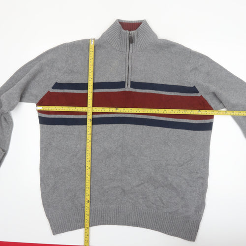 Eddie Bauer Men's Grey XL Half Zip Cotton Jumper High Neck Knit