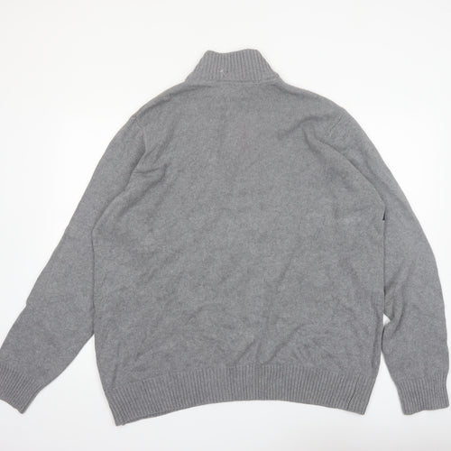 Eddie Bauer Men's Grey XL Half Zip Cotton Jumper High Neck Knit