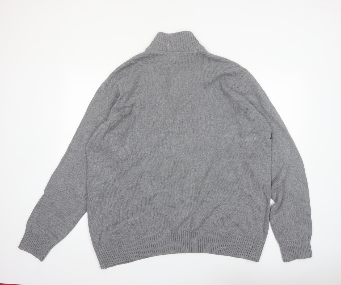 Eddie Bauer Men's Grey XL Half Zip Cotton Jumper High Neck Knit