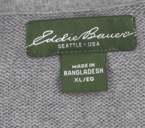 Eddie Bauer Men's Grey XL Half Zip Cotton Jumper High Neck Knit