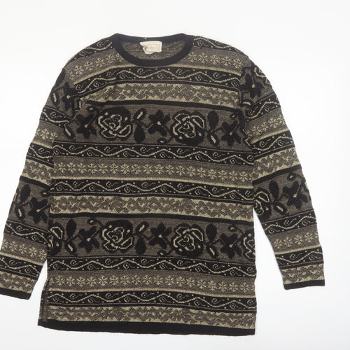Tradition Womens Black Metallic Floral Knit Pullover Jumper M