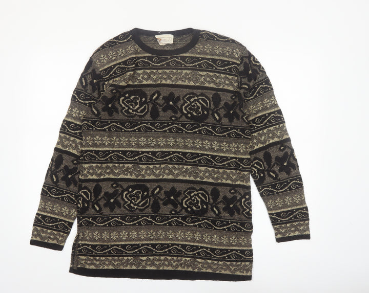 Tradition Womens Black Metallic Floral Knit Pullover Jumper M