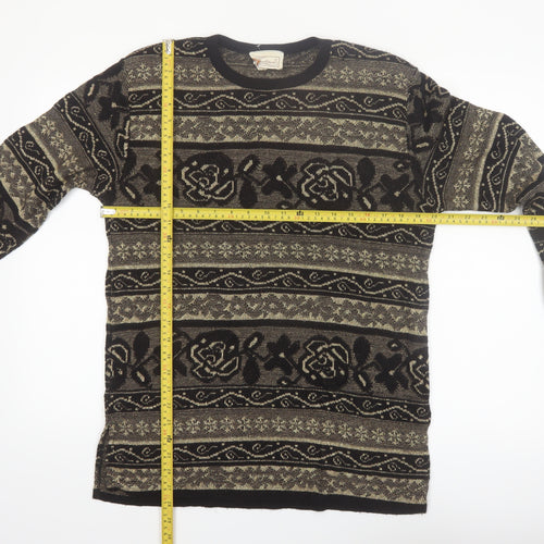 Tradition Womens Black Metallic Floral Knit Pullover Jumper M