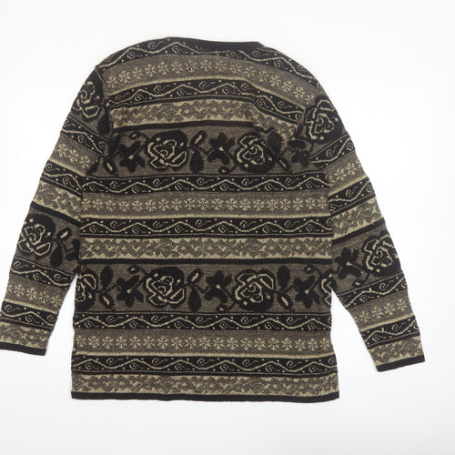 Tradition Womens Black Metallic Floral Knit Pullover Jumper M