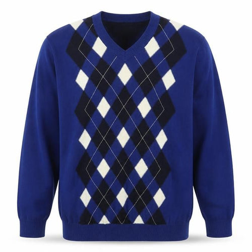 Tommy Hilfiger Men's Blue Argyle V-Neck Cotton Jumper Size M