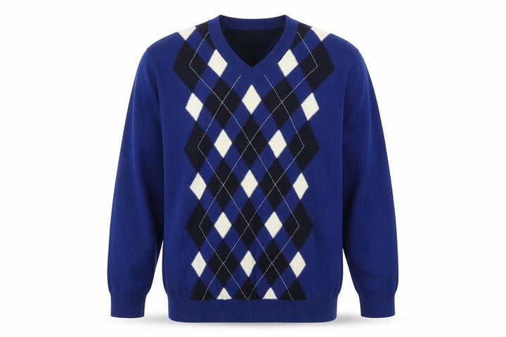 Tommy Hilfiger Men's Blue Argyle V-Neck Cotton Jumper Size M
