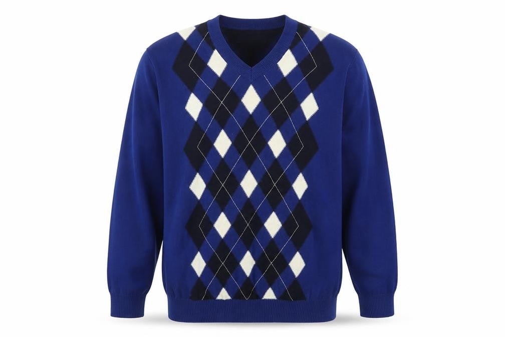 Tommy Hilfiger Men's Blue Argyle V-Neck Cotton Jumper Size M