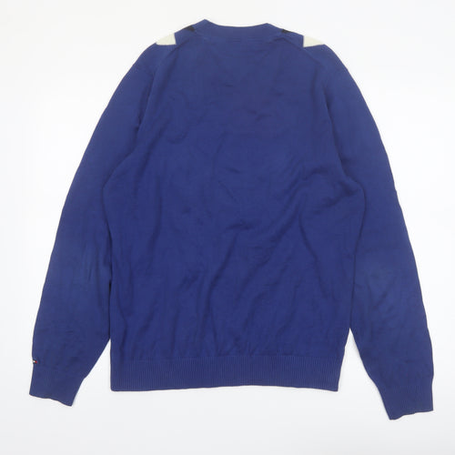 Tommy Hilfiger Men's Blue Argyle V-Neck Cotton Jumper Size M