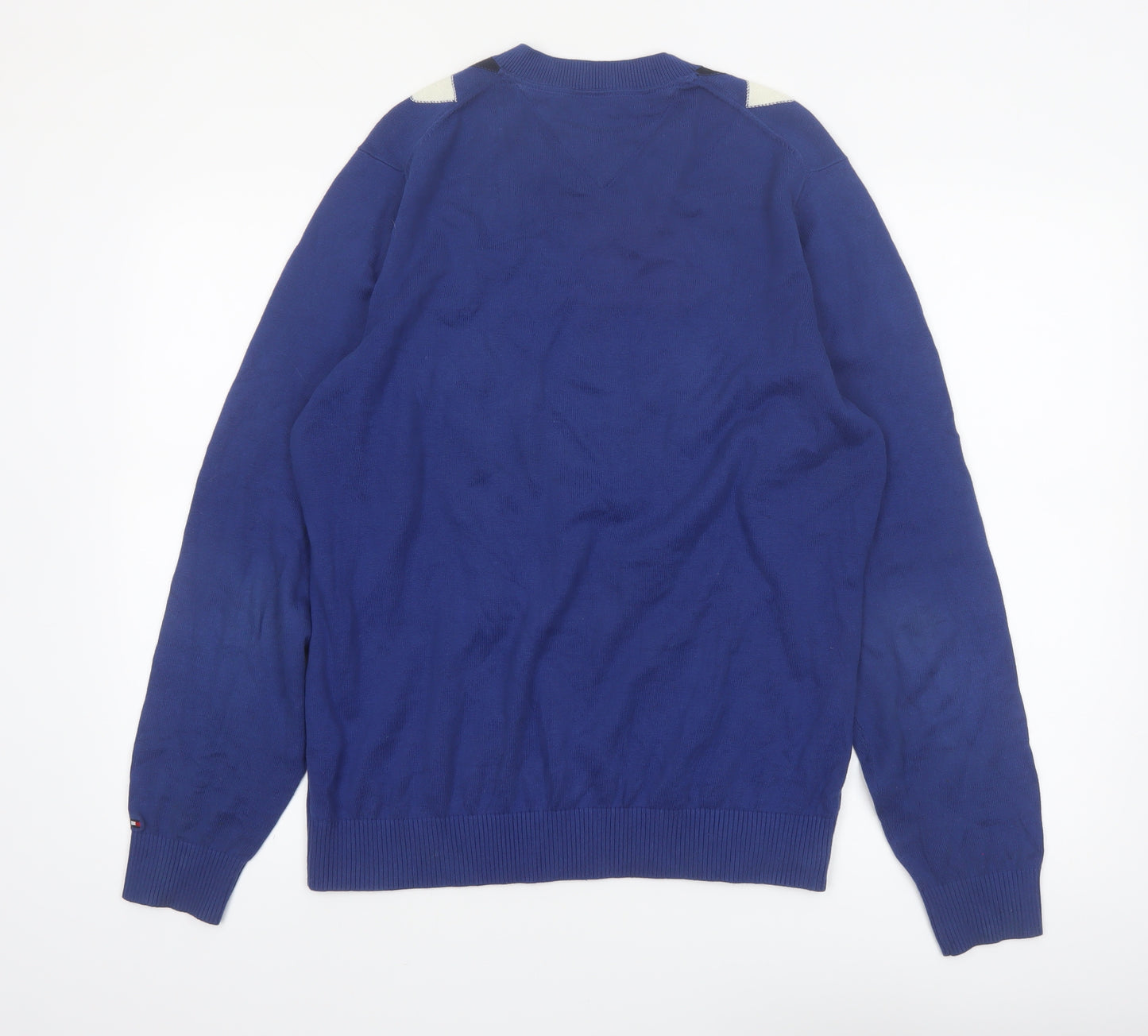 Tommy Hilfiger Men's Blue Argyle V-Neck Cotton Jumper Size M