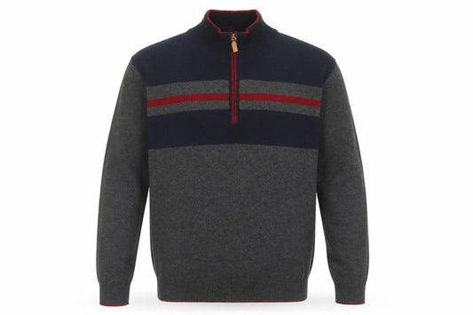 Front view of Roundtree & Yorke Men's Grey 1/2 Zip Knit Jumper, size M