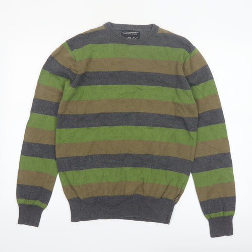 Empyre Men's Grey Green Brown Striped Cotton Pullover Jumper Size S