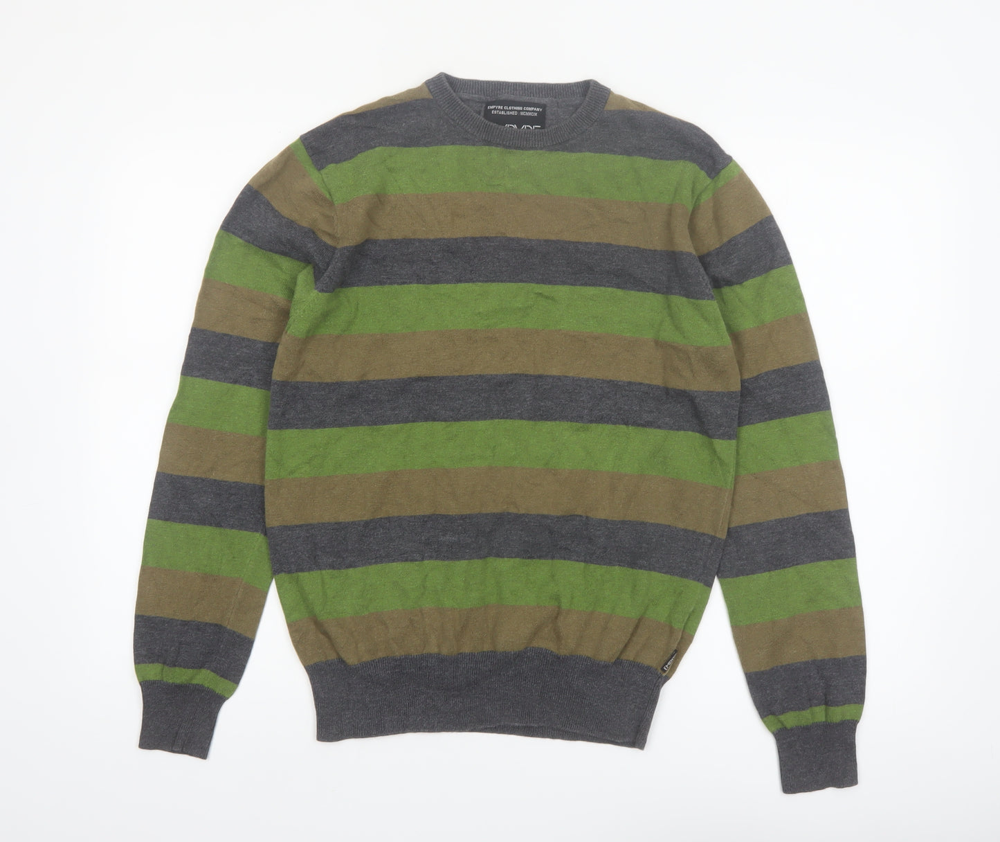 Empyre Men's Grey Green Brown Striped Cotton Pullover Jumper Size S