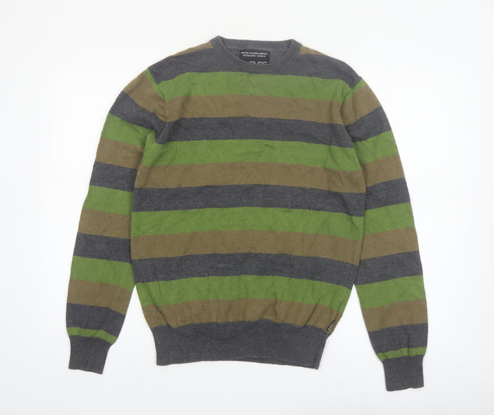 Empyre Men's Grey Green Brown Striped Cotton Pullover Jumper Size S