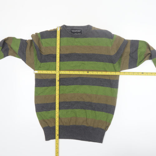 Empyre Men's Grey Green Brown Striped Cotton Pullover Jumper Size S