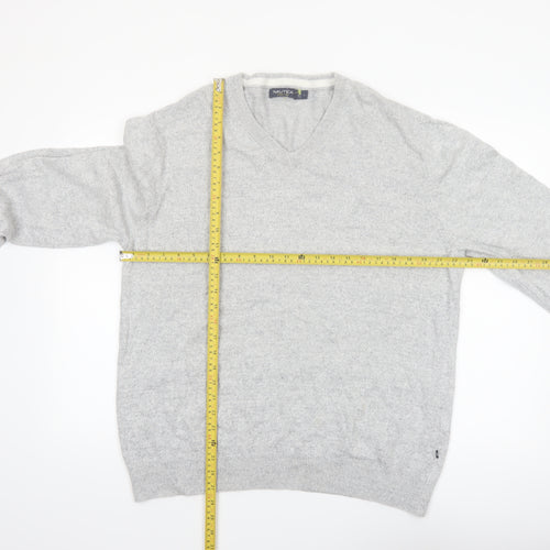 Nautica Mens Grey Cotton V-Neck Knit Jumper Size L