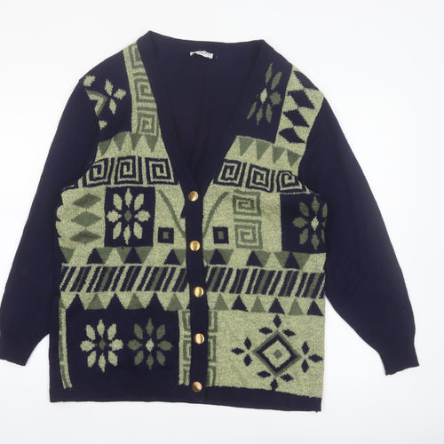 Collection Hip Design Women's Blue Geometric Wool Blend Cardigan Size 14