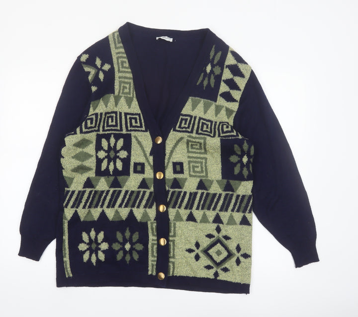 Collection Hip Design Women's Blue Geometric Wool Blend Cardigan Size 14