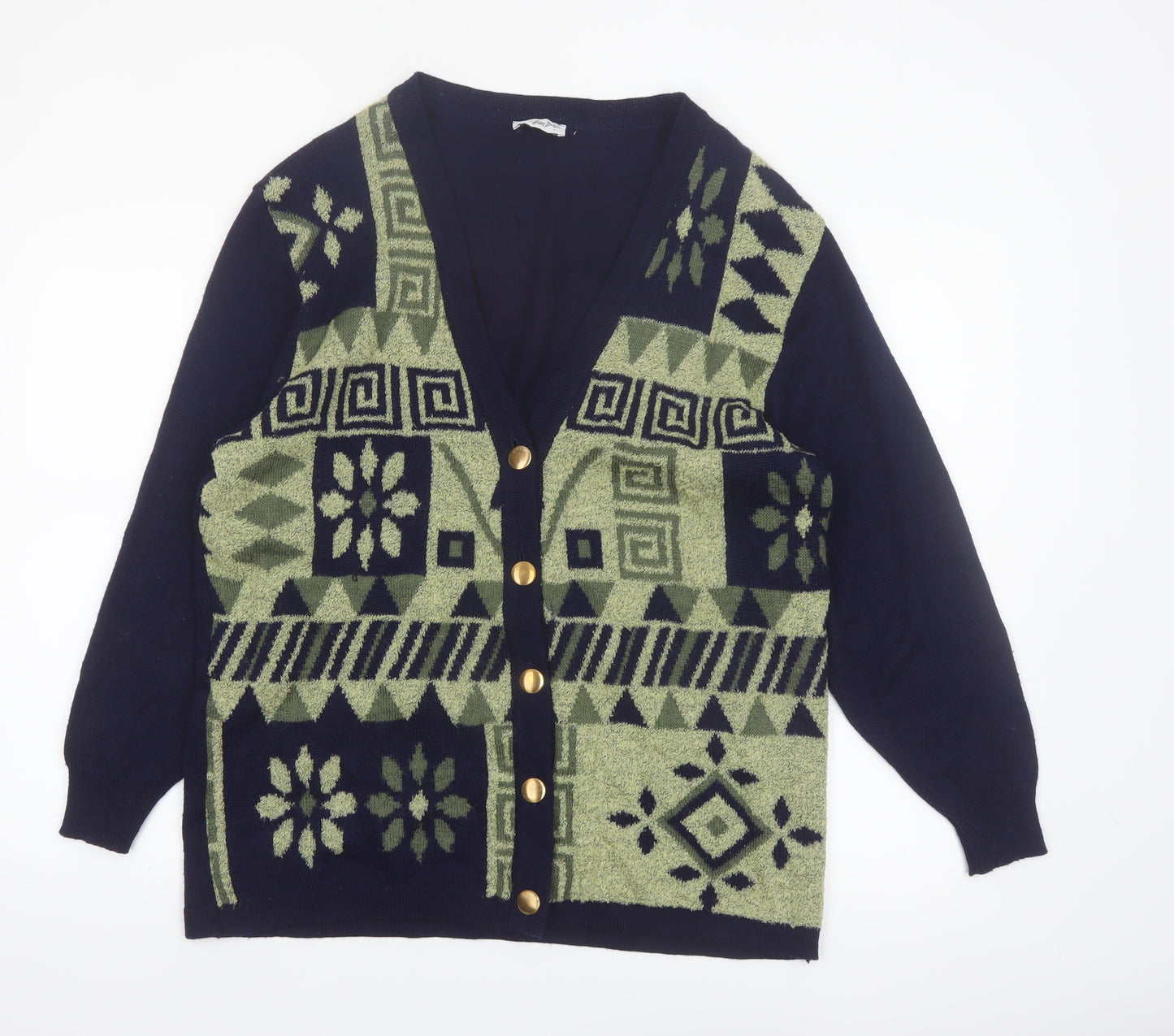 Collection Hip Design Women's Blue Geometric Wool Blend Cardigan Size 14