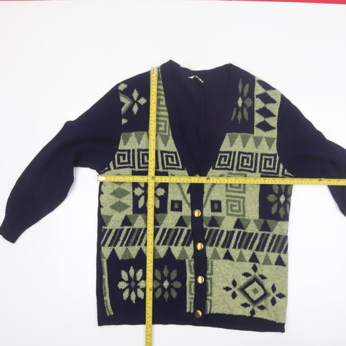 Collection Hip Design Women's Blue Geometric Wool Blend Cardigan Size 14