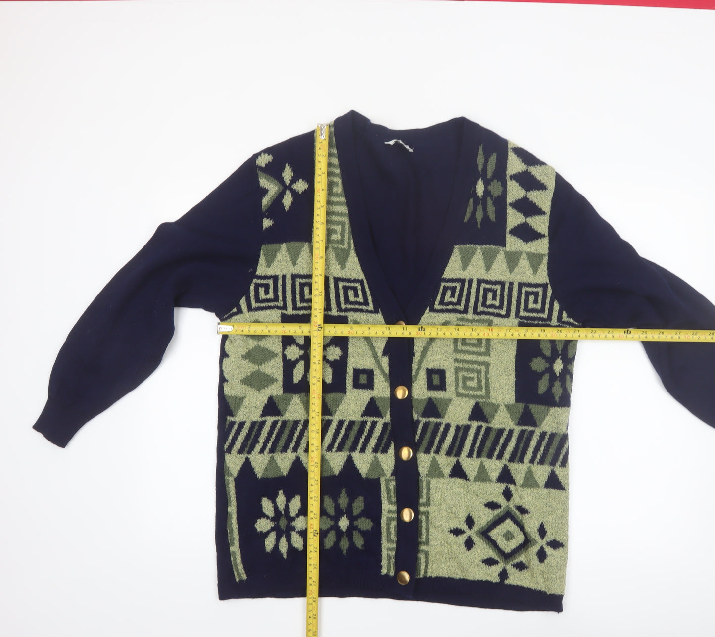 Collection Hip Design Women's Blue Geometric Wool Blend Cardigan Size 14